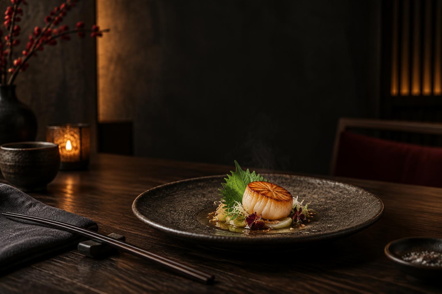 Fein angerichtete Jakobsmuschel im stimmungsvollen MOI-MOI Restaurant